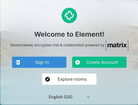 The Element login screen
